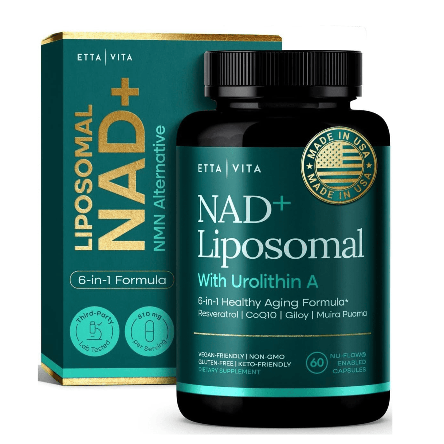 Liposomal NAD+ Supplement - Resveratrol, Urolithin A, CoQ10 & Muira Puama - Vegan America