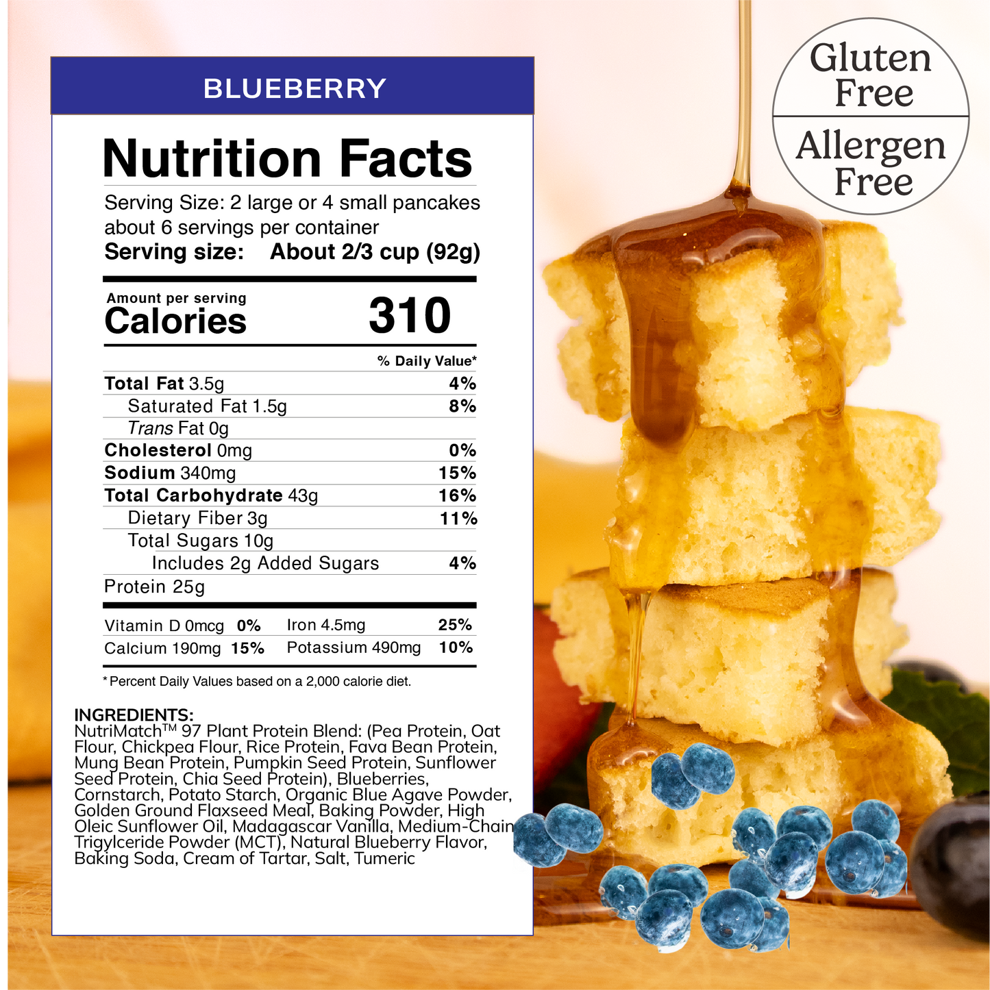 LiveComplete Pancake & Waffle Mix - Gluten & Allergen Free Blend - Blueberry
