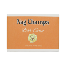 Nag Champa Bar Soap in a white box with an orange label