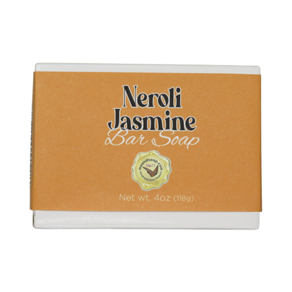 Neroli Jasmine Bar Soap in a white box with a peach label