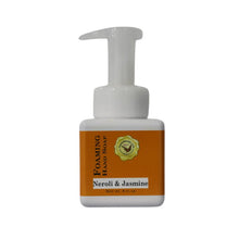 Neroli Jasmine Foaming Hand Soap shown in a square, white bottle with a simple orange label