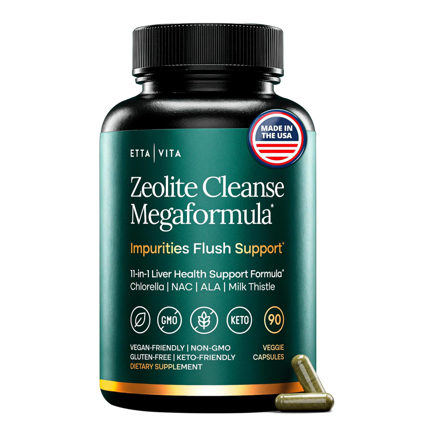 Etta Vita Zeolite Detox for adults | Gut & Liver Detox Cleanse with Glutathione, NAC, Chlorella, Spirulina, ALA, Cilantro, Milk Thistle & Shilajit | Zeolite Heavy Metal Detox Vegan Keto 90 Capsule