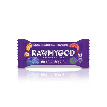 RAWMYGOD Nuts & Berries Raw Fruit & Nut Bar, Box of 16