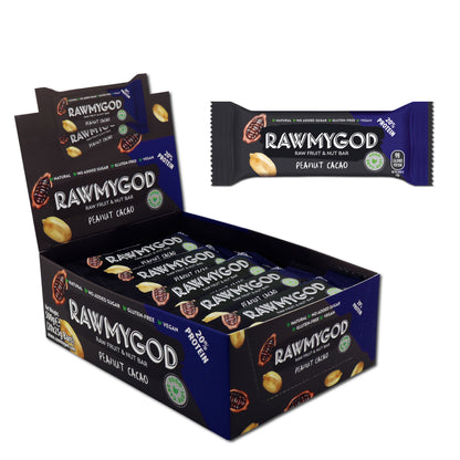 RAWMYGOD Peanut & Cacao Raw Fruit & Nut Bar, Box of 20