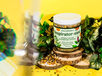 RESPIRATOR-EASE • Loose leaf herbal tea for Respiratory support with American-grown & organic Mullein, Licorice root, Anise Hyssop, Slippery Elm and Calendula