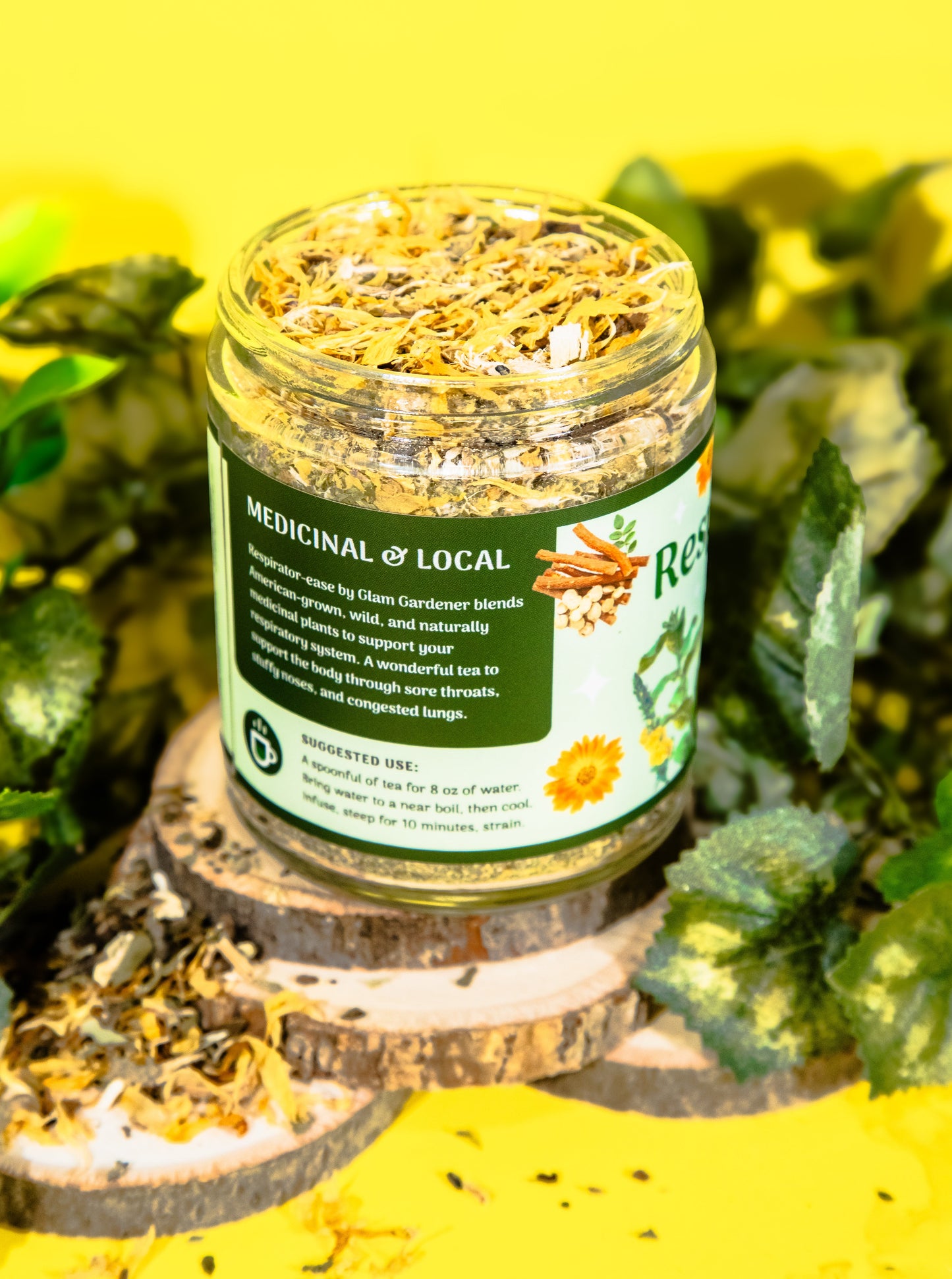 RESPIRATOR-EASE • Loose leaf herbal tea for Respiratory support with American-grown & organic Mullein, Licorice root, Anise Hyssop, Slippery Elm and Calendula