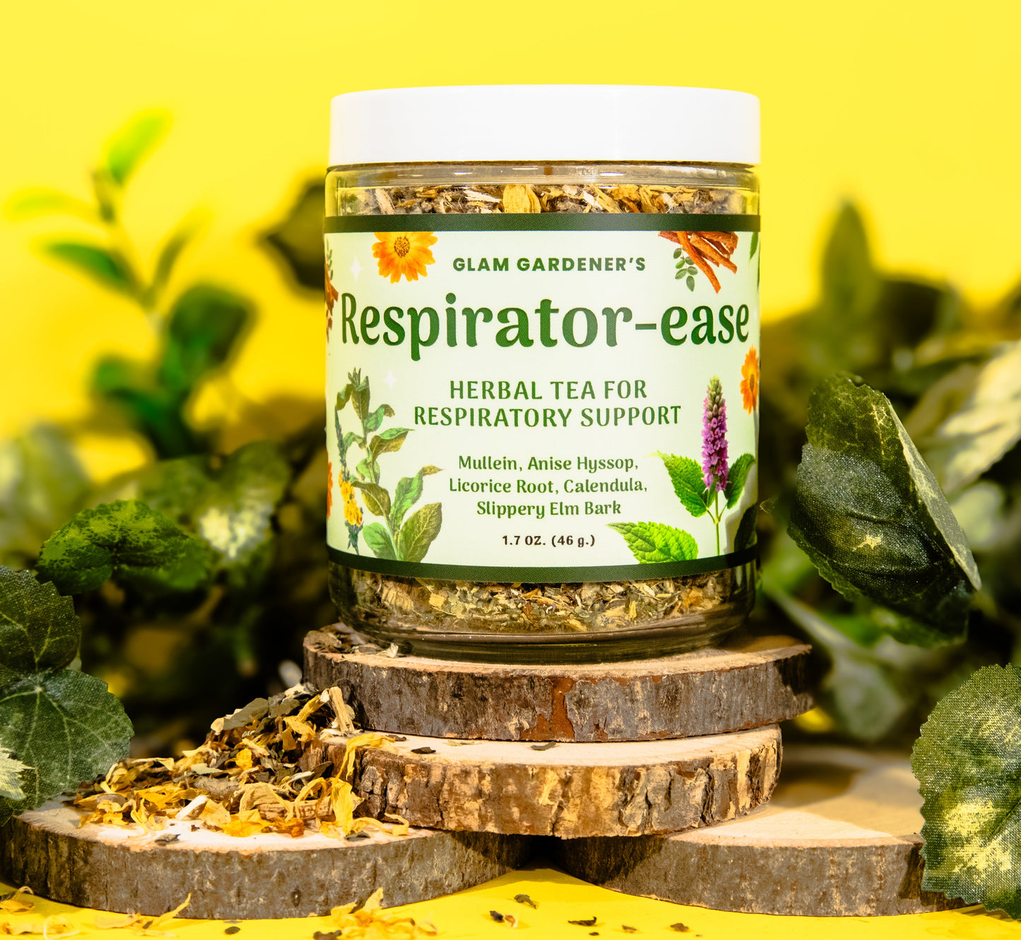 RESPIRATOR-EASE • Loose leaf herbal tea for Respiratory support with American-grown & organic Mullein, Licorice root, Anise Hyssop, Slippery Elm and Calendula