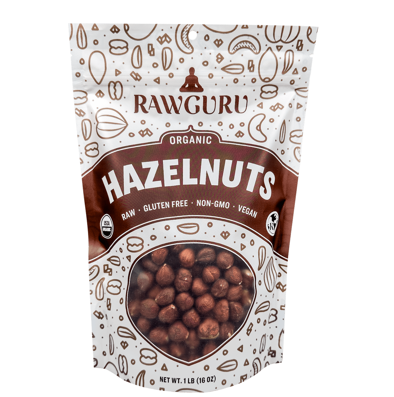 RawGuru Raw Organic Hazelnuts - 16 oz - Vegan America