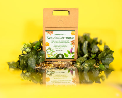 RESPIRATOR-EASE • Pre-bagged herbal tea for Respiratory support with American-grown & organic Mullein, Licorice root, Anise Hyssop, Slippery Elm and Calendula