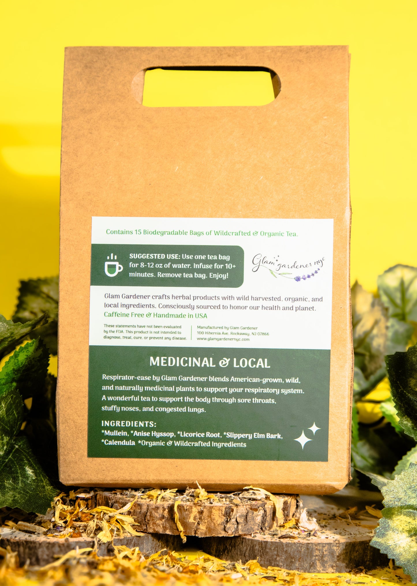 RESPIRATOR-EASE • Pre-bagged herbal tea for Respiratory support with American-grown & organic Mullein, Licorice root, Anise Hyssop, Slippery Elm and Calendula