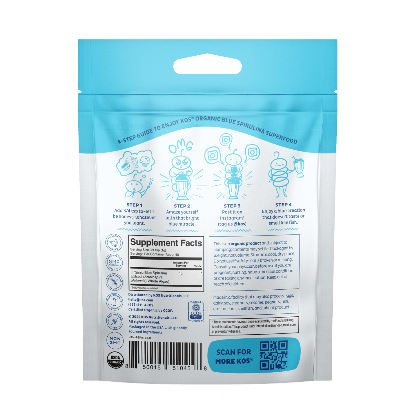 Organic Blue Spirulina Superfood 40 Servings - Vegan America