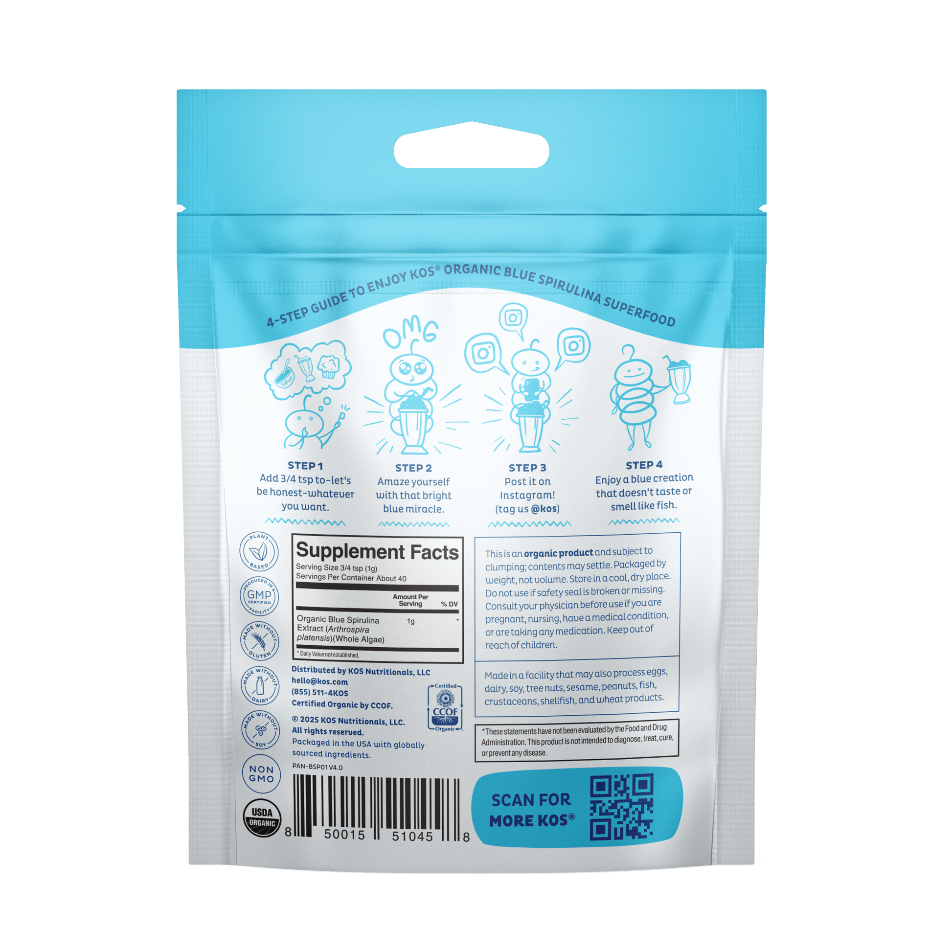 Organic Blue Spirulina Superfood 40 Servings - Vegan America