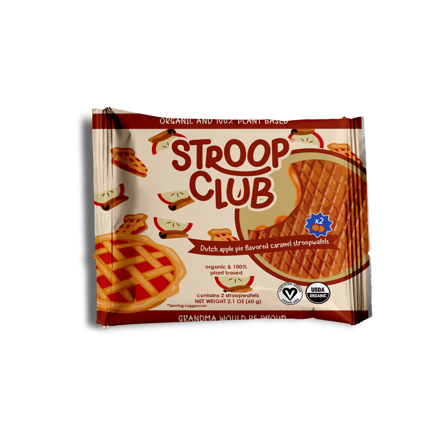 Apple Pie Caramel Plant Based and Organic Stroopwafels (box of 12x 2 - pack - 24 total) - Vegan America