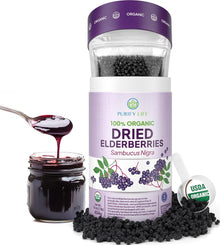 USDA Organic Dried Elderberries with Food - Grade BPA - Free Scoop (Safest Packaging - 1lb) - Vegan America