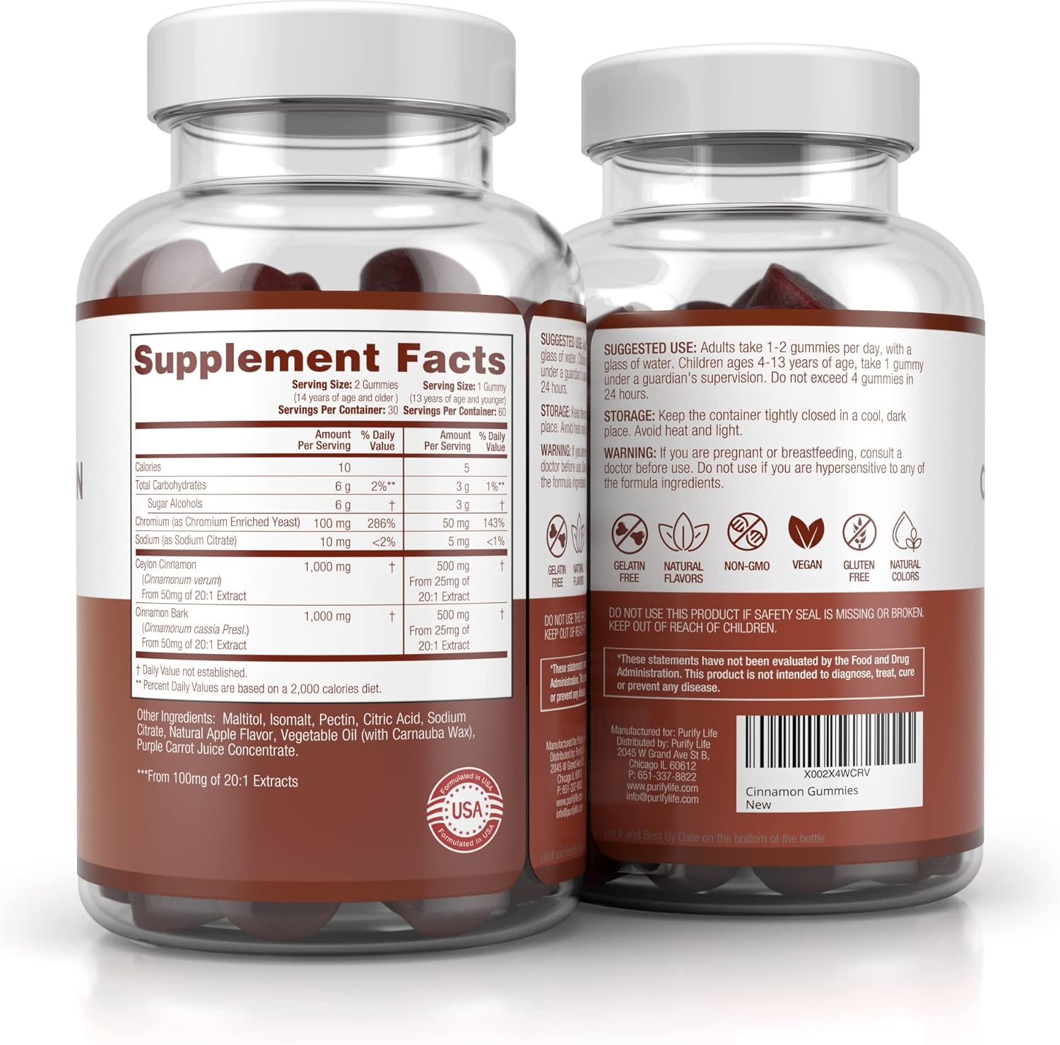 Sugar - Free Ceylon Cinnamon Gummies (2,000mg/Serving) - Vegan America