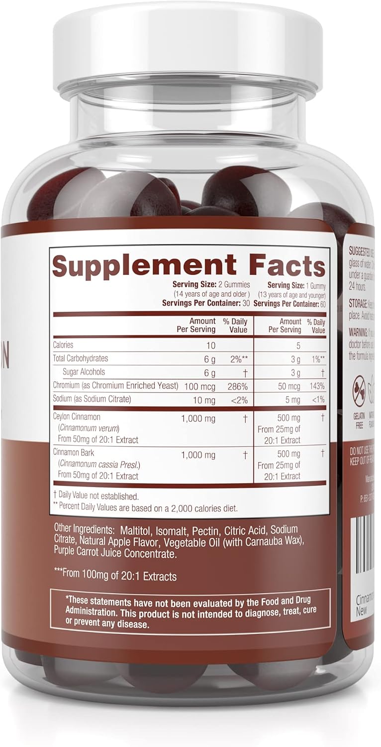 Ingredient list for Sugar-Free Ceylon Cinnamon Gummies (2,000mg/Serving)