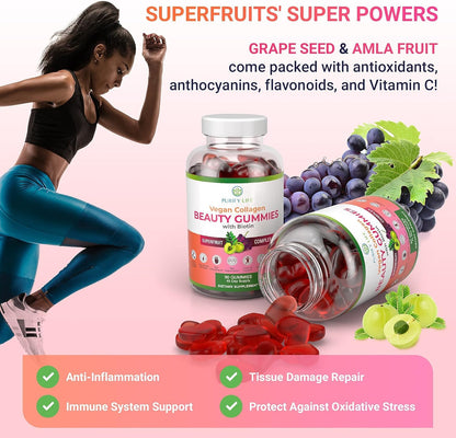 Vegan Collagen Booster Gummies with Biotin Vitamins for Hair Skin and Nails Health, Anti - Aging (90 Chews) - Vegan America