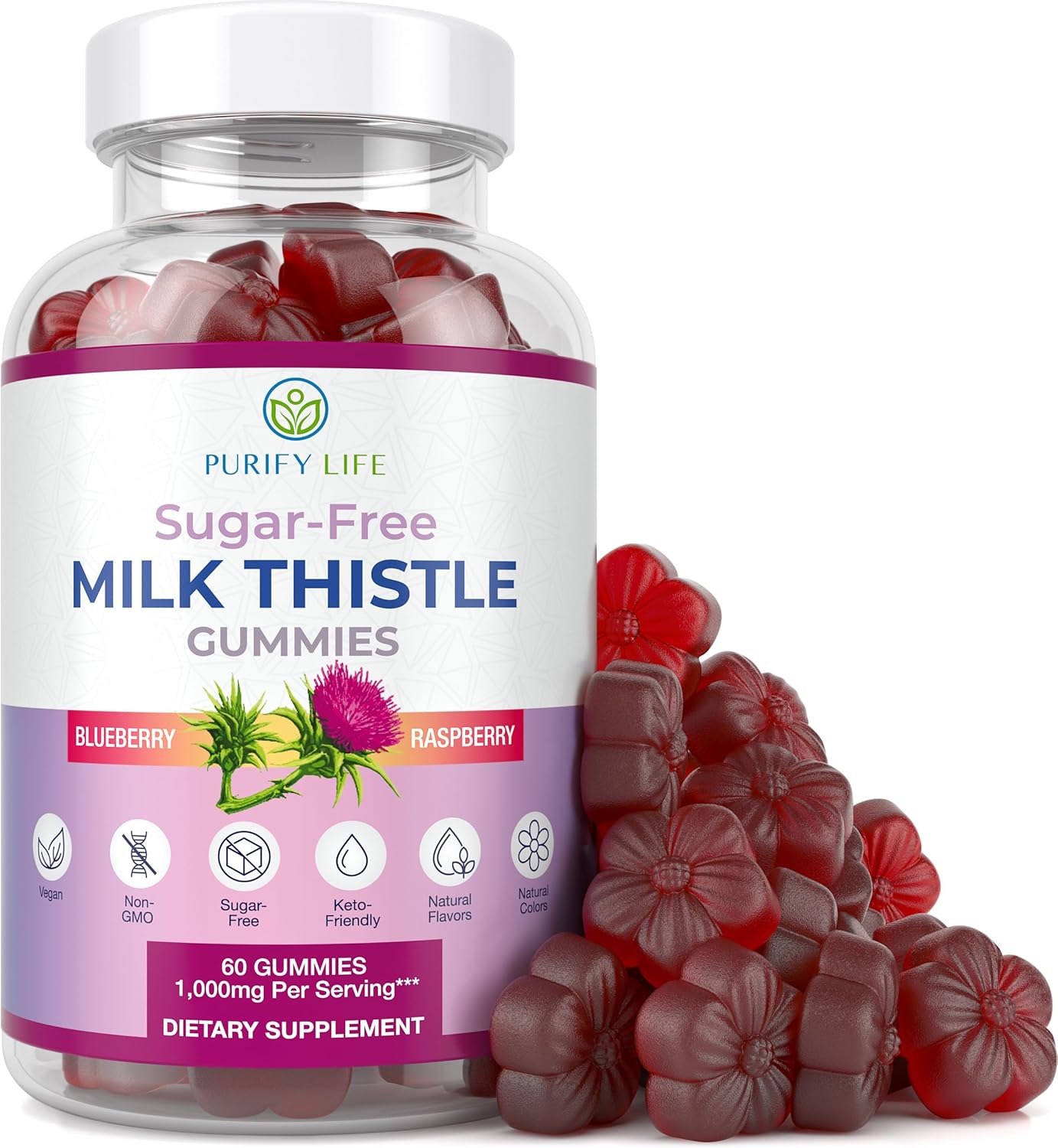 Sugar Free Milk Thistle Gummies for Liver Function, Detox & Cleanse, Hangover Relief - Vegan America