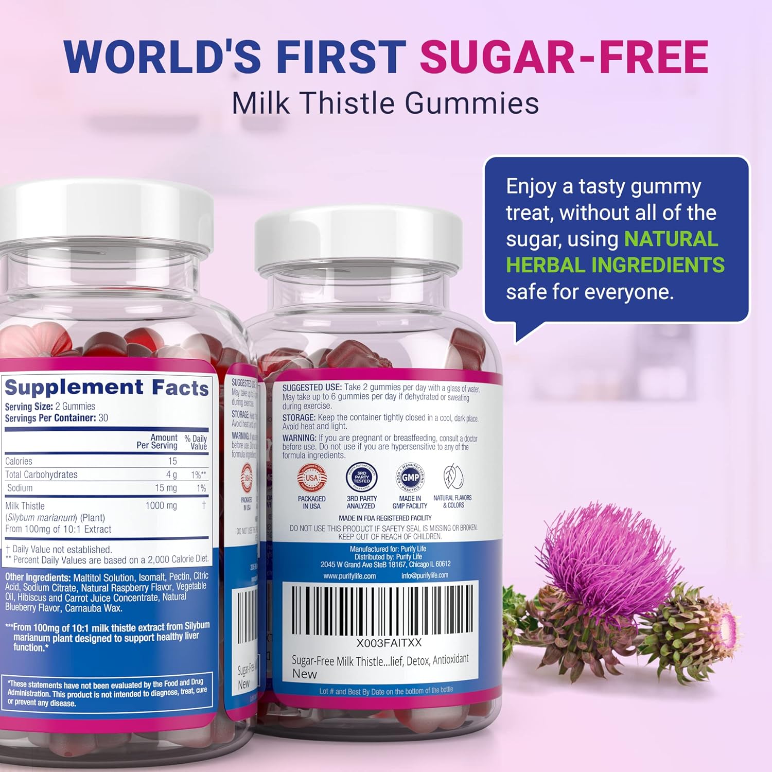 Ingredient list for Sugar Free Milk Thistle Gummies for Liver Function, Detox & Cleanse, Hangover Relief