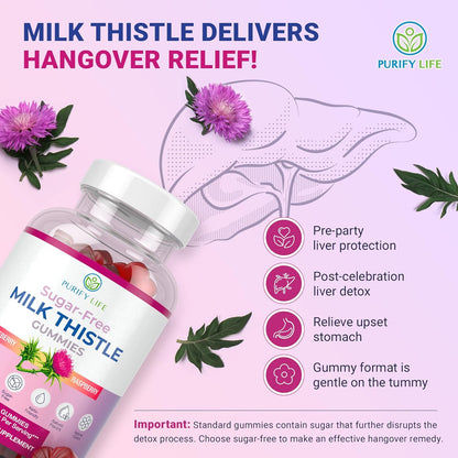 Sugar Free Milk Thistle Gummies for Liver Function, Detox & Cleanse, Hangover Relief - Vegan America