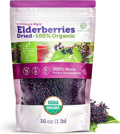 USDA Certified Organic Dried Elderberries - Bulk - 1 lb - Natural Ingredients - Vegan America