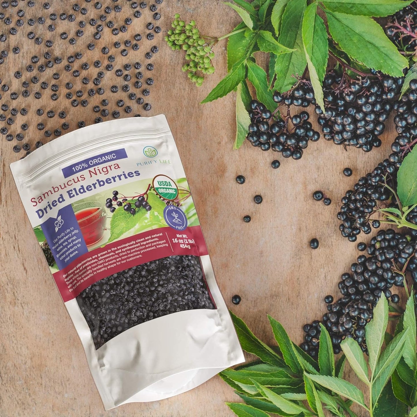 USDA Certified Organic Dried Elderberries - Bulk - 1 lb - Natural Ingredients - Vegan America