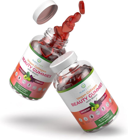 Vegan Collagen Booster Gummies with Biotin Vitamins for Hair Skin and Nails Health, Anti - Aging (90 Chews) - Vegan America