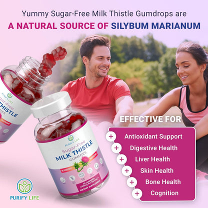 Sugar Free Milk Thistle Gummies for Liver Function, Detox & Cleanse, Hangover Relief - Vegan America