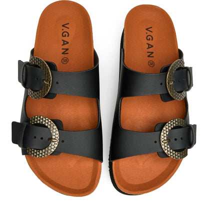 Plum Footbed Reptile Sandals - Vegan America