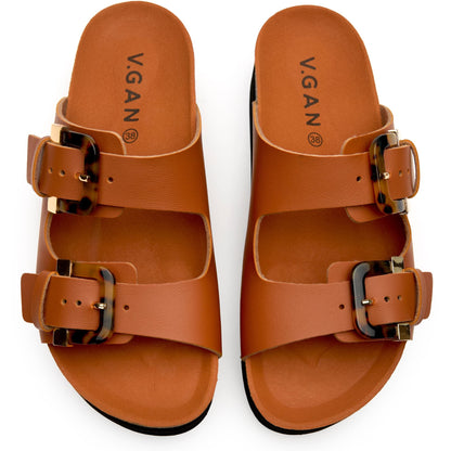 Plum Footbed Tortoiseshell Sandals - Vegan America