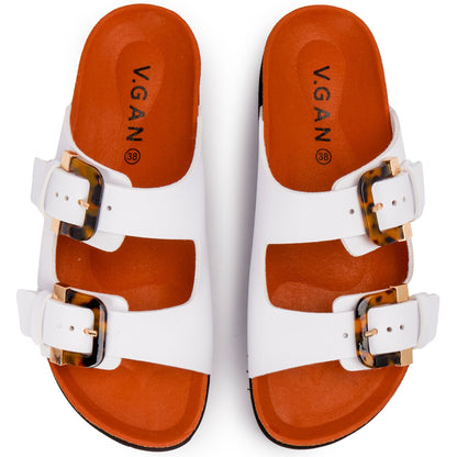 Plum Footbed Tortoiseshell Sandals - Vegan America