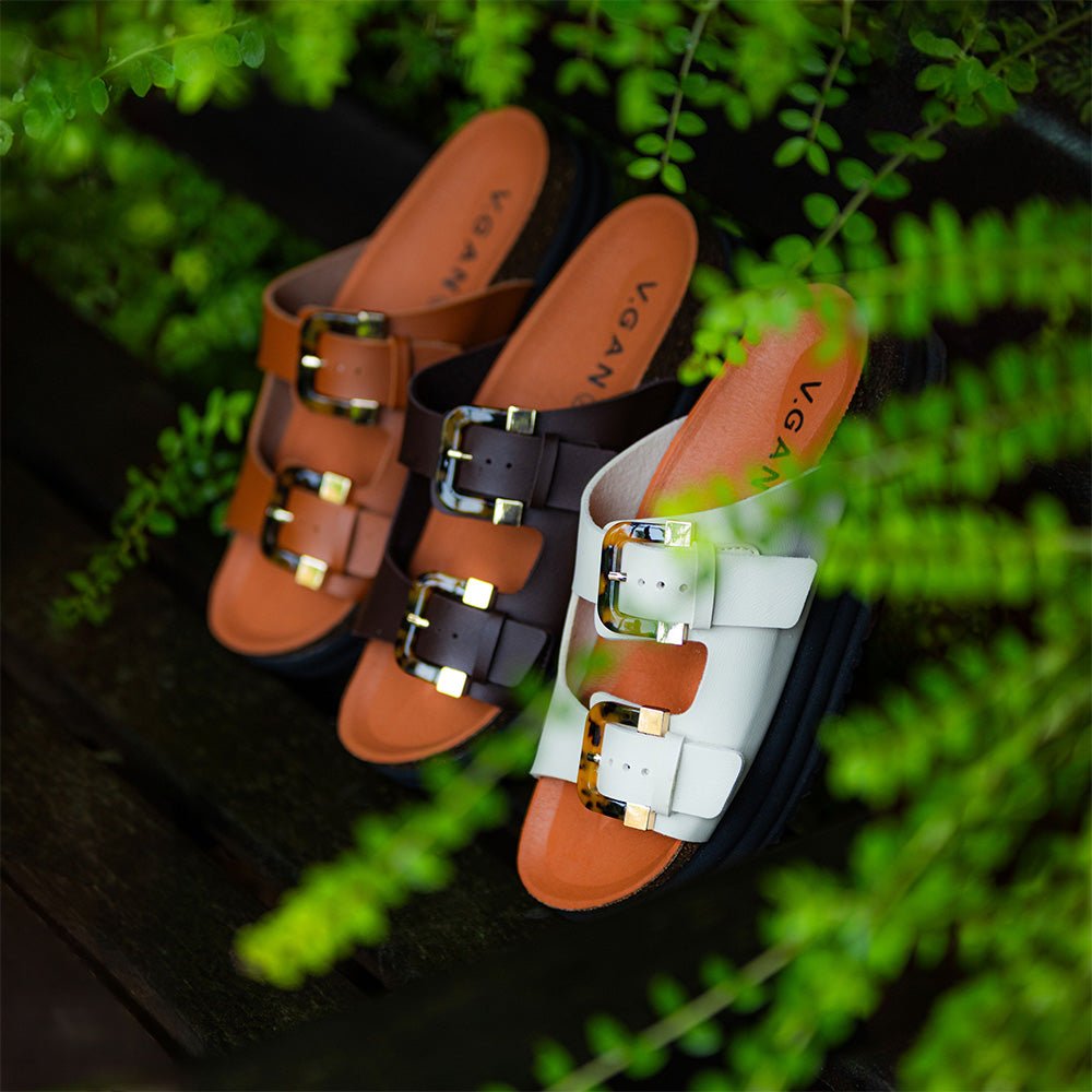 Plum Footbed Tortoiseshell Sandals - Vegan America