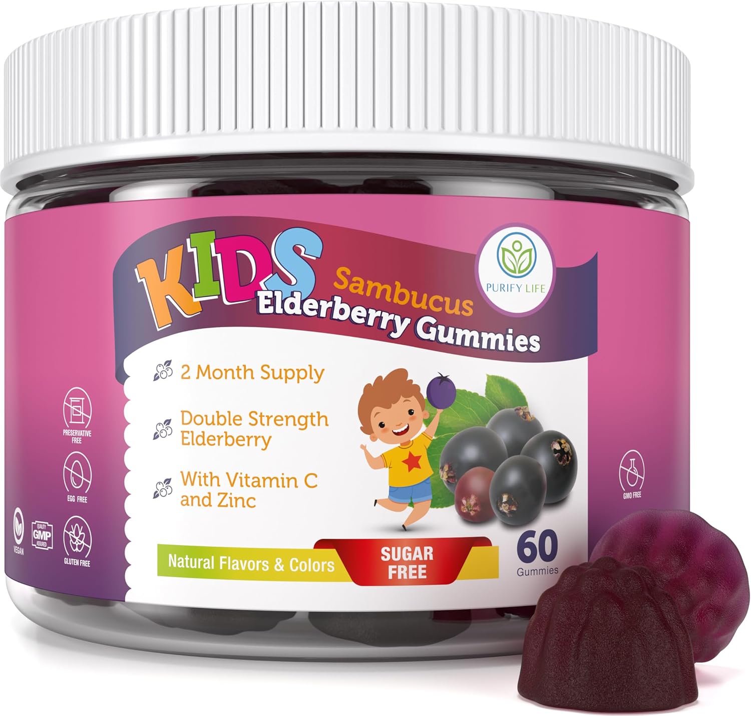 Kids Elderberry Gummies With Zinc and Vitamin C - Premium Immune Support Chewable Gummy for Kids Age 2 - 13 - Vegan America