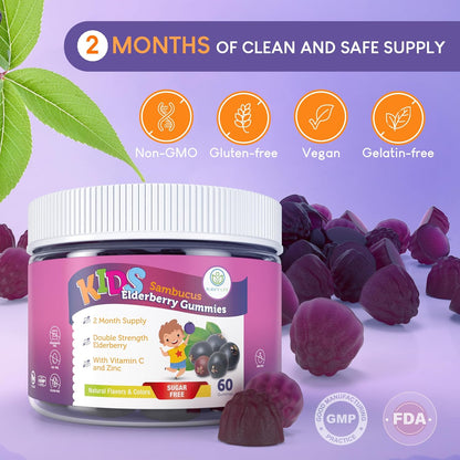 Kids Elderberry Gummies With Zinc and Vitamin C - Premium Immune Support Chewable Gummy for Kids Age 2 - 13 - Vegan America
