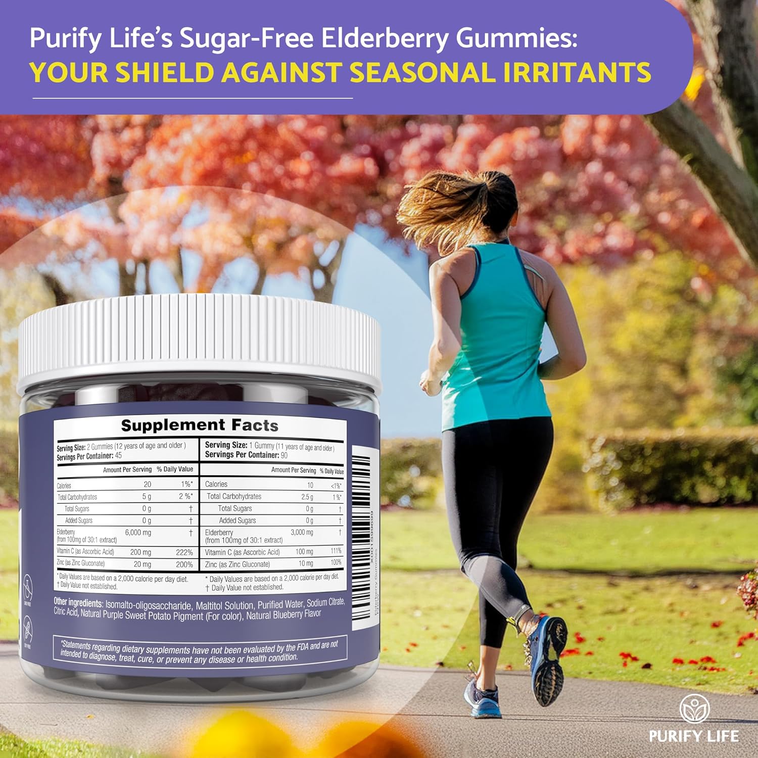 Ingredient list for Elderberry Gummies With Zinc & Vitamin C - For Kids and Adults - 90 Gummy Supply