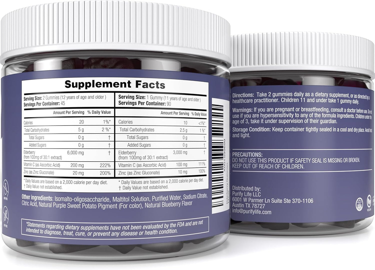 Elderberry Gummies With Zinc & Vitamin C - For Kids and Adults - 90 Gummy Supply - Vegan America