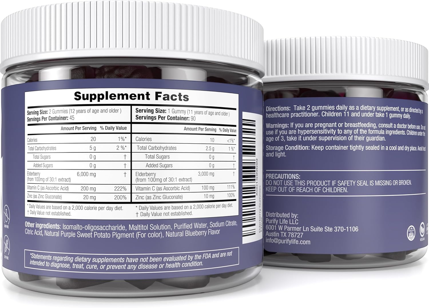 Elderberry Gummies With Zinc & Vitamin C - For Kids and Adults - 90 Gummy Supply - Vegan America