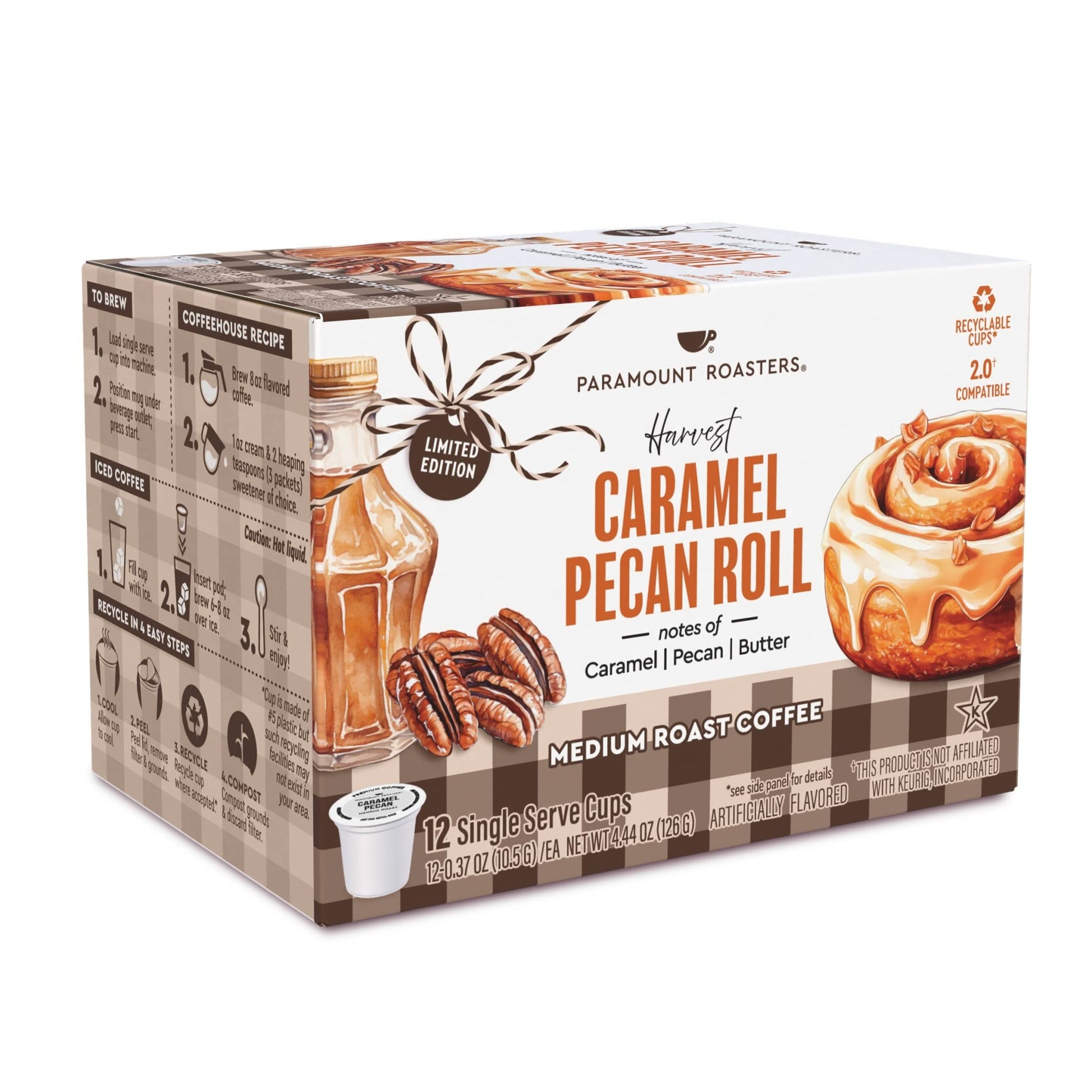 Harvest Caramel Pecan Roll 12 ct Flavored Single Serve Coffee - Vegan America