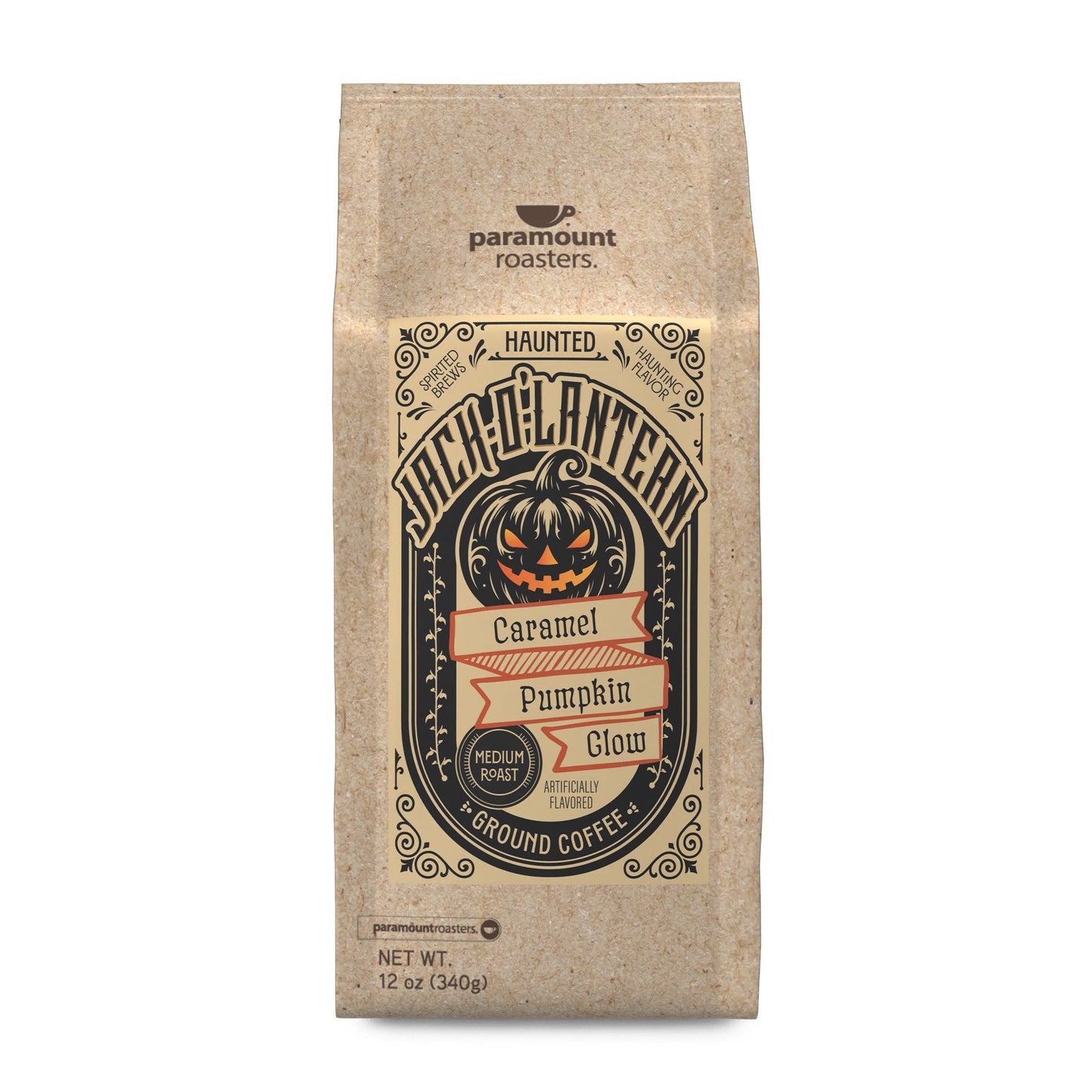 Halloween Jack-O-Lantern Caramel Pumpkin 12 oz Flavored Ground Coffee - Vegan America