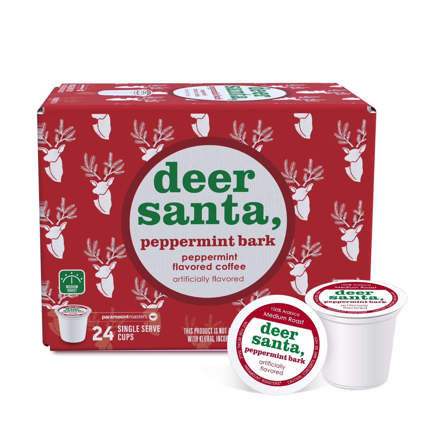 Deer Santa Peppermint Bark Flavored 24ct Single Serve Coffee