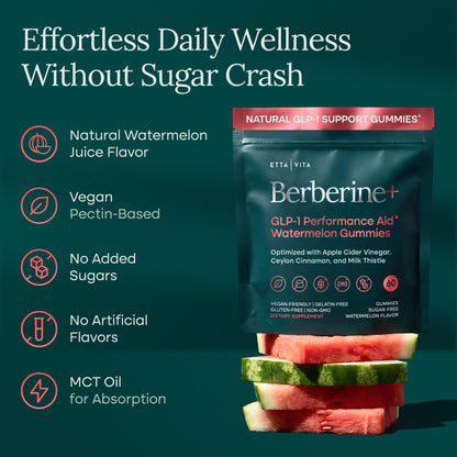 Berberine Watermelon Gummies with ACV, Ceylon Cinnamon, and Milk Thistle - Vegan America