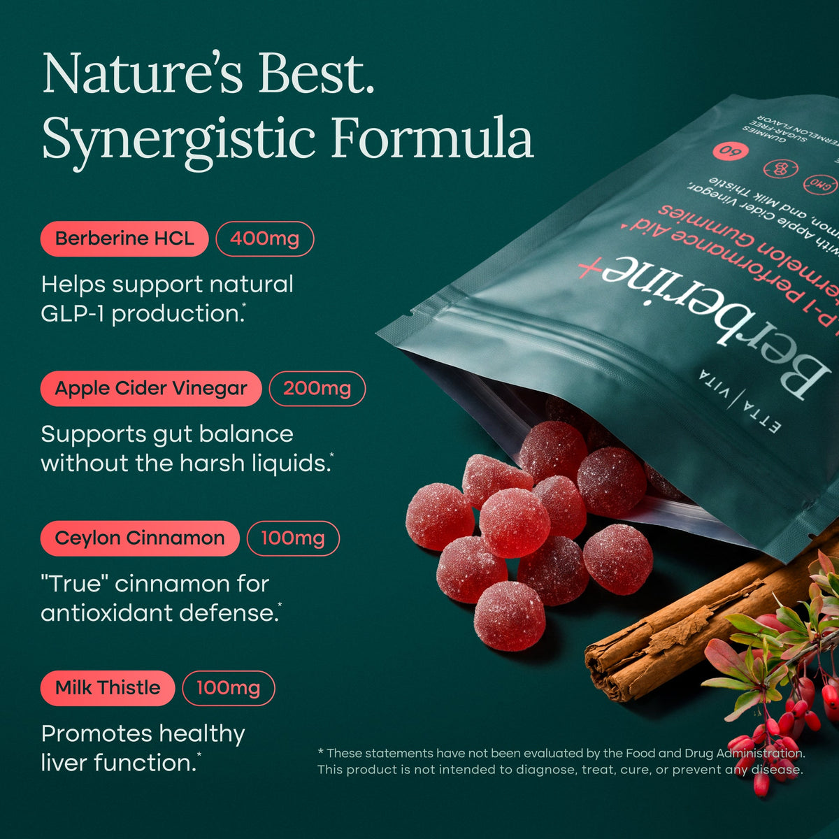 Berberine Watermelon Gummies with ACV, Ceylon Cinnamon, and Milk Thistle - Vegan America