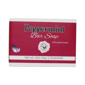Me&T Handmade Peppermint Bar Soap in a white box with a red label