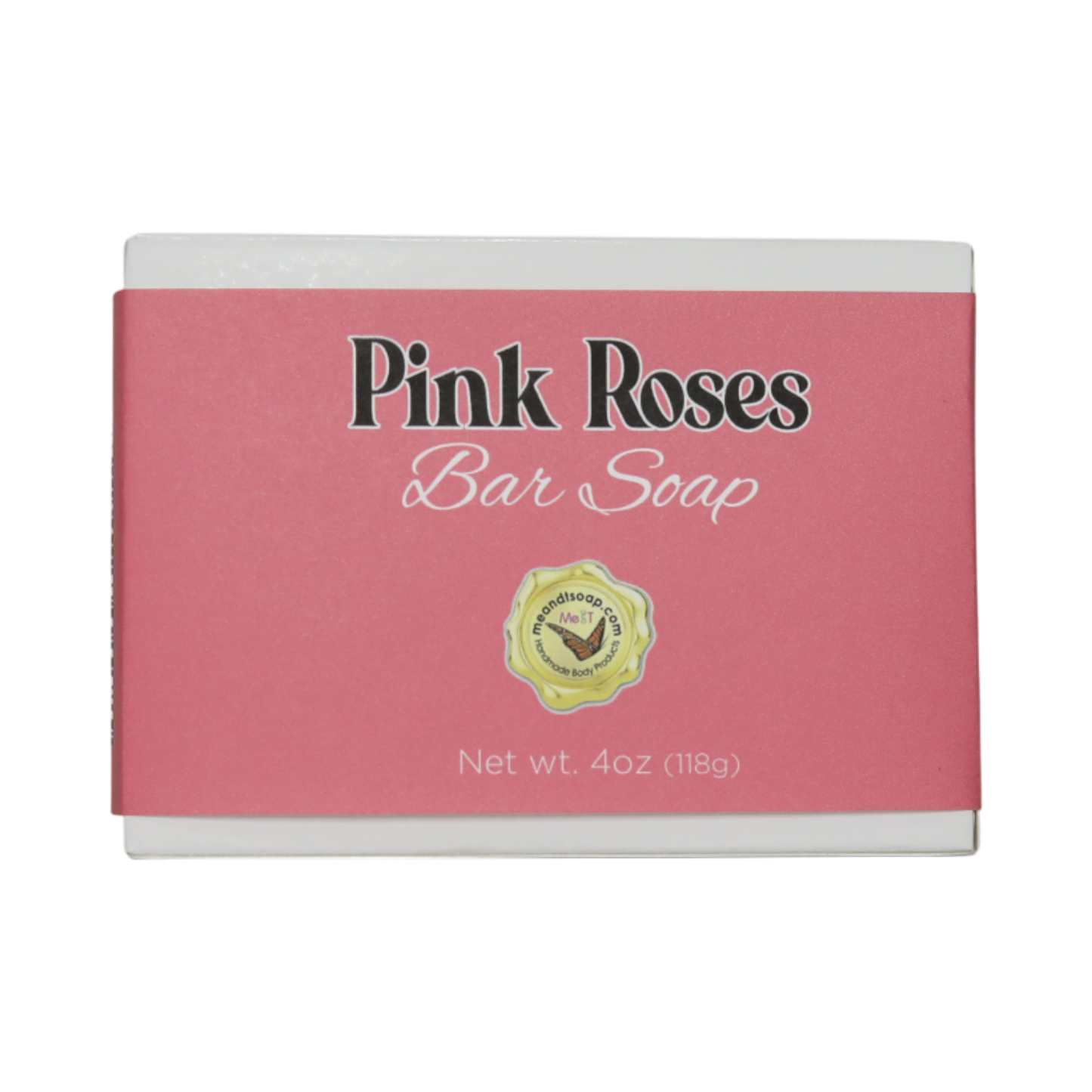 Pink Roses Bar Soap in a white box with a pink label