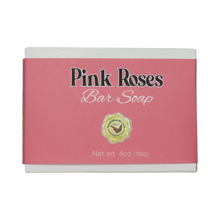 Pink Roses Bar Soap in a white box with a pink label