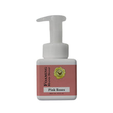 Pink Roses Foaming Hand Soap in a square, white bottle with a pink label