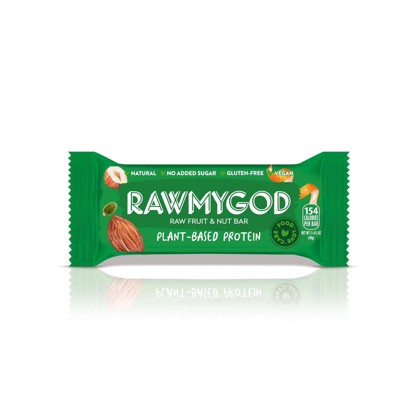 RAWMYGOD Plant-Based Protein Raw Fruit & Nut Bar, Box of 16