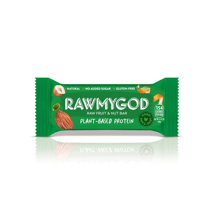 RAWMYGOD Plant-Based Protein Raw Fruit & Nut Bar, Box of 16