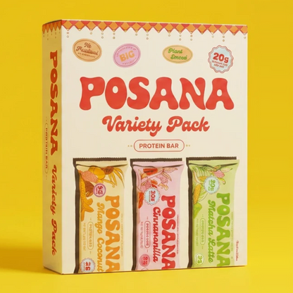 Posana Variety Pack 9-pack box with Mango Coconut, Cinnavanilla and Matcha Latte bars