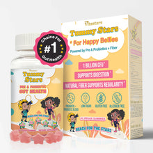 Tummy Stars Kids Prebiotic & Probiotic Gummies + Fiber – Gut Health & Digestion Support for Kids | Promotes Regularity, Detox Support & Mood Support | Vegan, 60 Count